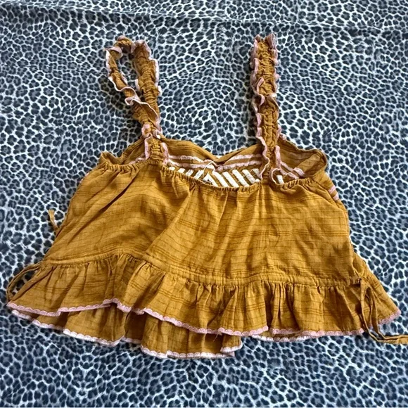 Free People Eva Embroidered Pants Set Deep Gold NWT Size Small